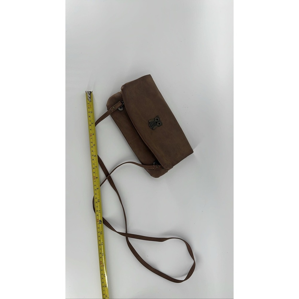 Brown Leather Crossbody Bag Purse Owl Organizer Adjustable Strap